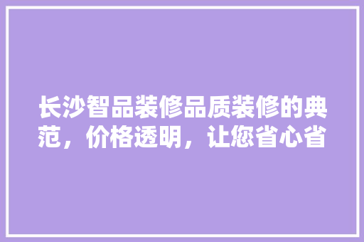 长沙智品装修品质装修的典范，价格透明，让您省心省力