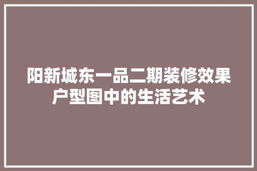 阳新城东一品二期装修效果户型图中的生活艺术