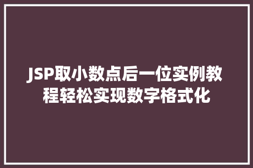 JSP取小数点后一位实例教程轻松实现数字格式化  第1张