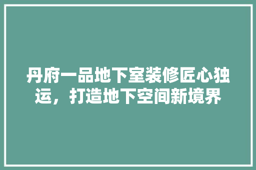丹府一品地下室装修匠心独运，打造地下空间新境界