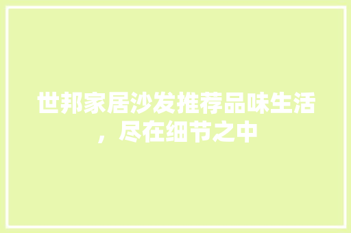 世邦家居沙发推荐品味生活，尽在细节之中
