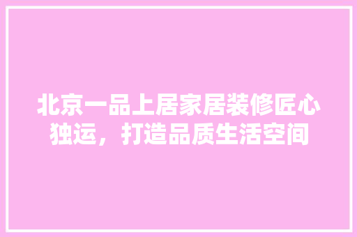 北京一品上居家居装修匠心独运，打造品质生活空间
