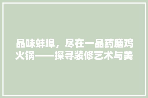 品味蚌埠，尽在一品药膳鸡火锅——探寻装修艺术与美食文化的完美融合