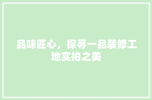 品味匠心，探寻一品装修工地实拍之美