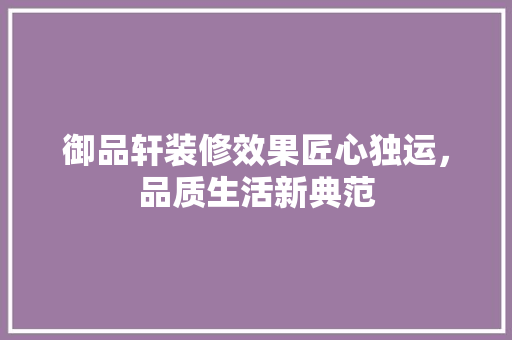 御品轩装修效果匠心独运，品质生活新典范