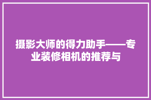摄影大师的得力助手——专业装修相机的推荐与