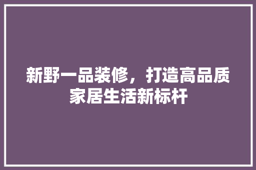 新野一品装修，打造高品质家居生活新标杆