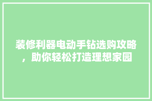 装修利器电动手钻选购攻略，助你轻松打造理想家园
