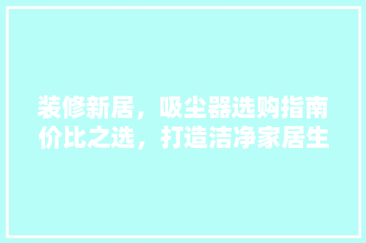 装修新居，吸尘器选购指南价比之选，打造洁净家居生活