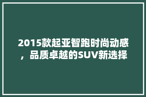 2015款起亚智跑时尚动感，品质卓越的SUV新选择