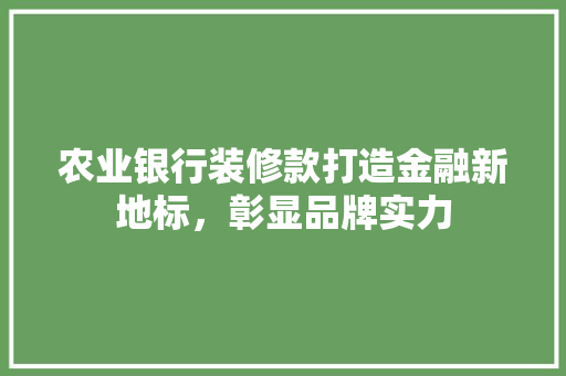 农业银行装修款打造金融新地标，彰显品牌实力