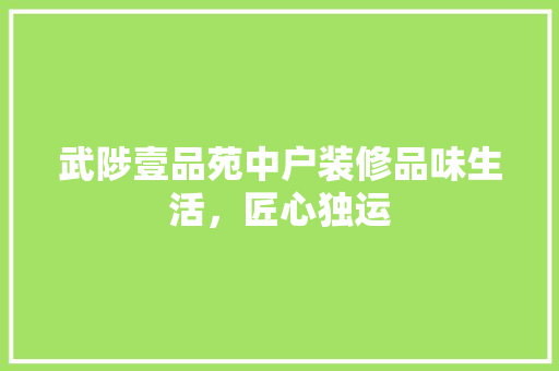 武陟壹品苑中户装修品味生活，匠心独运
