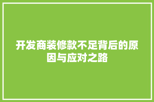 开发商装修款不足背后的原因与应对之路