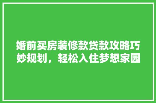 婚前买房装修款贷款攻略巧妙规划，轻松入住梦想家园