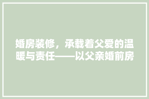 婚房装修，承载着父爱的温暖与责任——以父亲婚前房子装修款为例