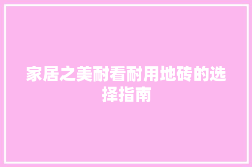 家居之美耐看耐用地砖的选择指南