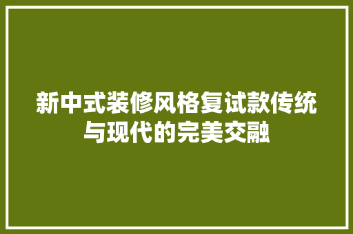 新中式装修风格复试款传统与现代的完美交融