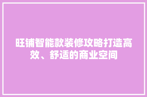 旺铺智能款装修攻略打造高效、舒适的商业空间