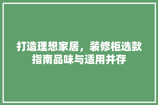 打造理想家居，装修柜选款指南品味与适用并存