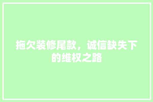 拖欠装修尾款，诚信缺失下的维权之路