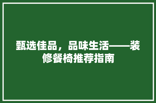 甄选佳品，品味生活——装修餐椅推荐指南