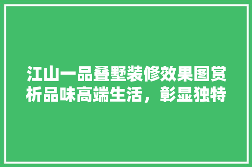 江山一品叠墅装修效果图赏析品味高端生活，彰显独特魅力