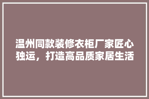 温州同款装修衣柜厂家匠心独运，打造高品质家居生活