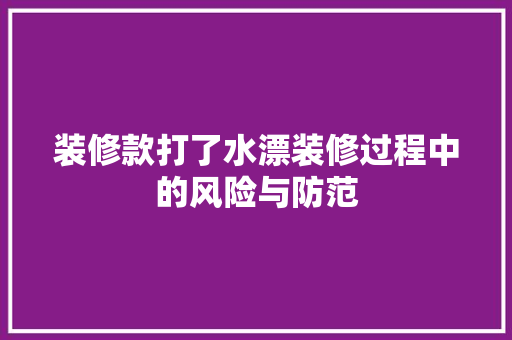 装修款打了水漂装修过程中的风险与防范