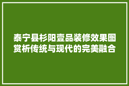 泰宁县杉阳壹品装修效果图赏析传统与现代的完美融合