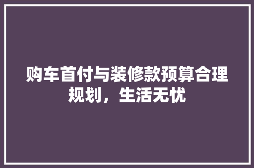购车首付与装修款预算合理规划，生活无忧