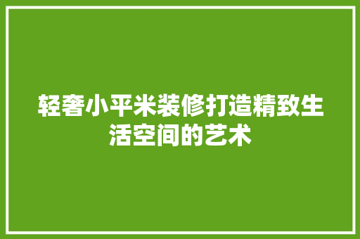 轻奢小平米装修打造精致生活空间的艺术