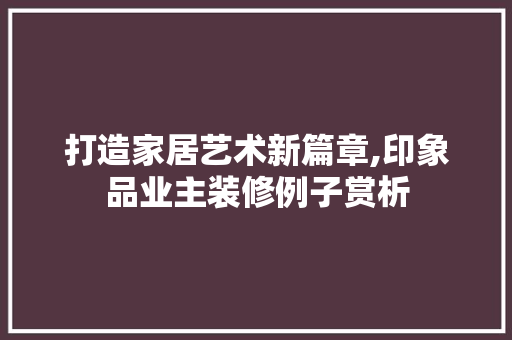 打造家居艺术新篇章,印象品业主装修例子赏析