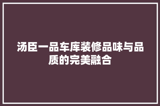 汤臣一品车库装修品味与品质的完美融合