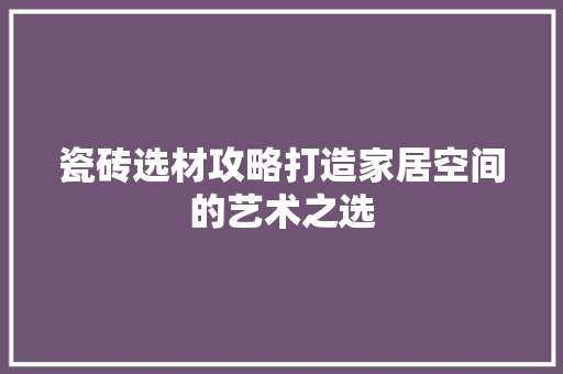 瓷砖选材攻略打造家居空间的艺术之选