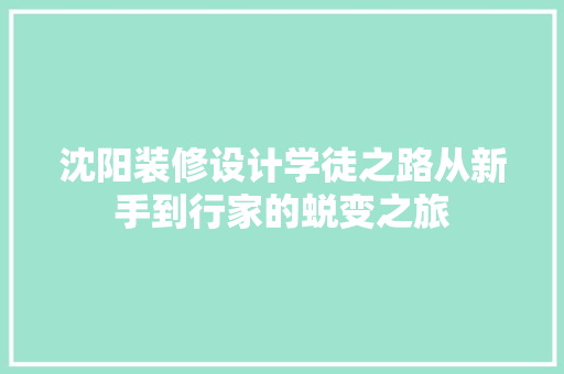 沈阳装修设计学徒之路从新手到行家的蜕变之旅