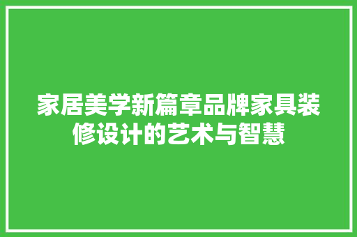 家居美学新篇章品牌家具装修设计的艺术与智慧