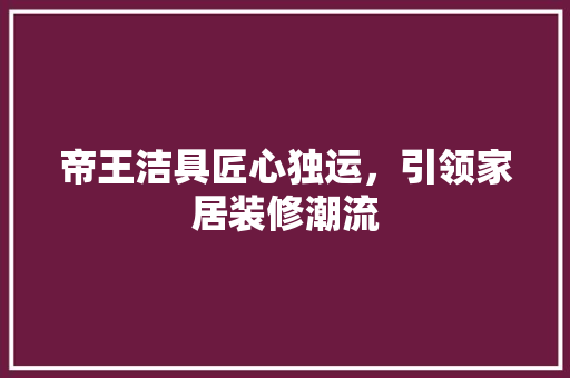 帝王洁具匠心独运，引领家居装修潮流