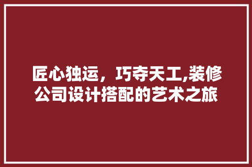 匠心独运，巧夺天工,装修公司设计搭配的艺术之旅
