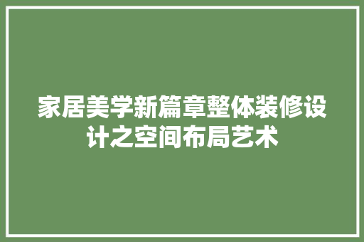 家居美学新篇章整体装修设计之空间布局艺术