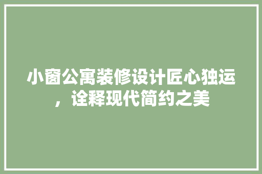 小窗公寓装修设计匠心独运，诠释现代简约之美