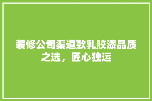 装修公司渠道款乳胶漆品质之选，匠心独运