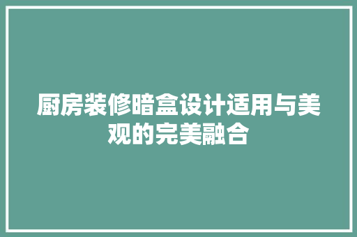 厨房装修暗盒设计适用与美观的完美融合