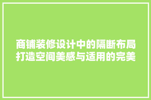 商铺装修设计中的隔断布局打造空间美感与适用的完美融合