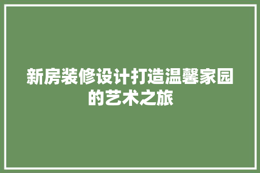 新房装修设计打造温馨家园的艺术之旅