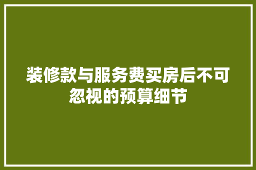 装修款与服务费买房后不可忽视的预算细节