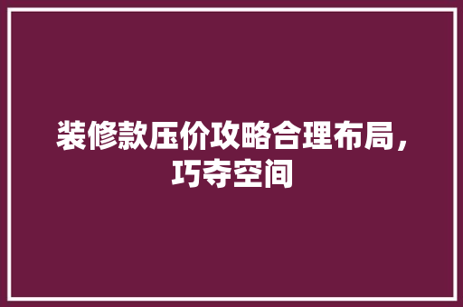 装修款压价攻略合理布局，巧夺空间
