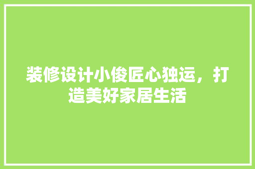 装修设计小俊匠心独运，打造美好家居生活