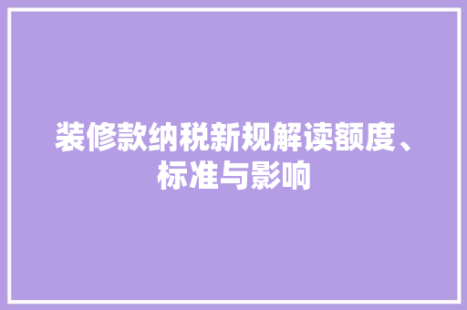 装修款纳税新规解读额度、标准与影响
