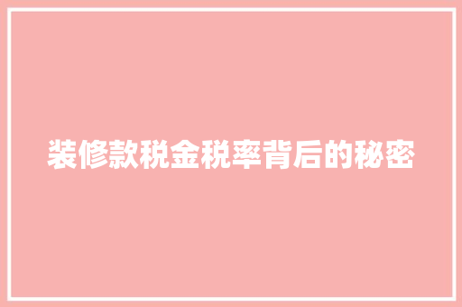 装修款税金税率背后的秘密