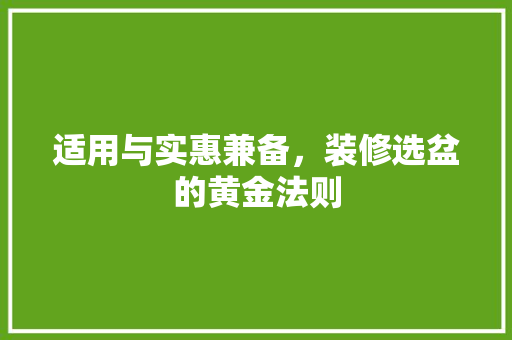 适用与实惠兼备，装修选盆的黄金法则